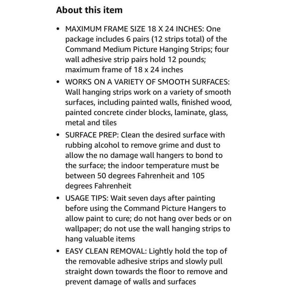 Command Medium Picture Hanging Strips 17204ES Damage Free Strong White, 6 Pairs - Picture 3 of 6